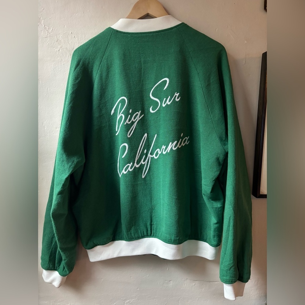 Zara Vintage Style Embroidered Varsity Bomber Green Zip-Up Jacket California